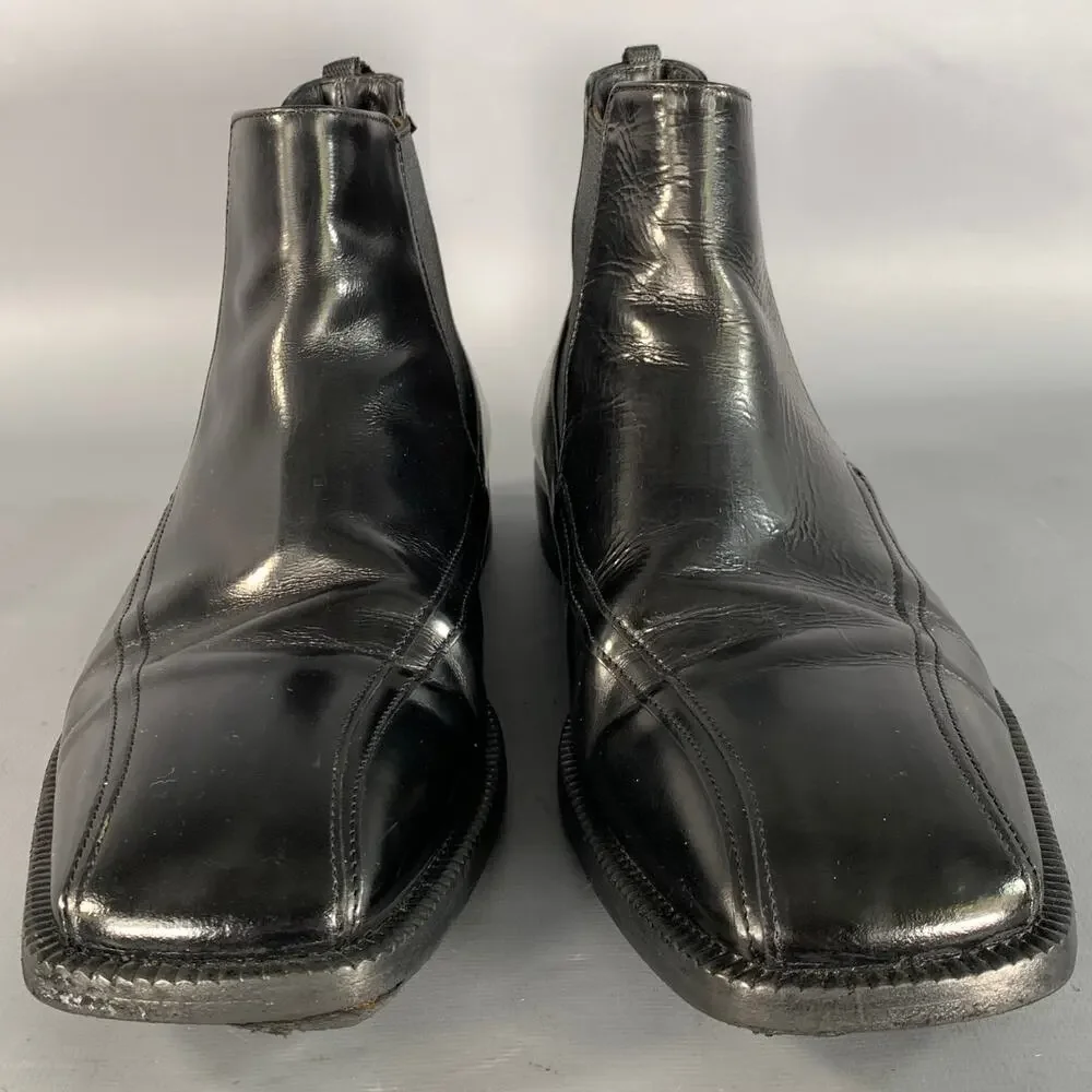 PRADA Size 9.5 Black Shimmery Leather Chelsea Boots